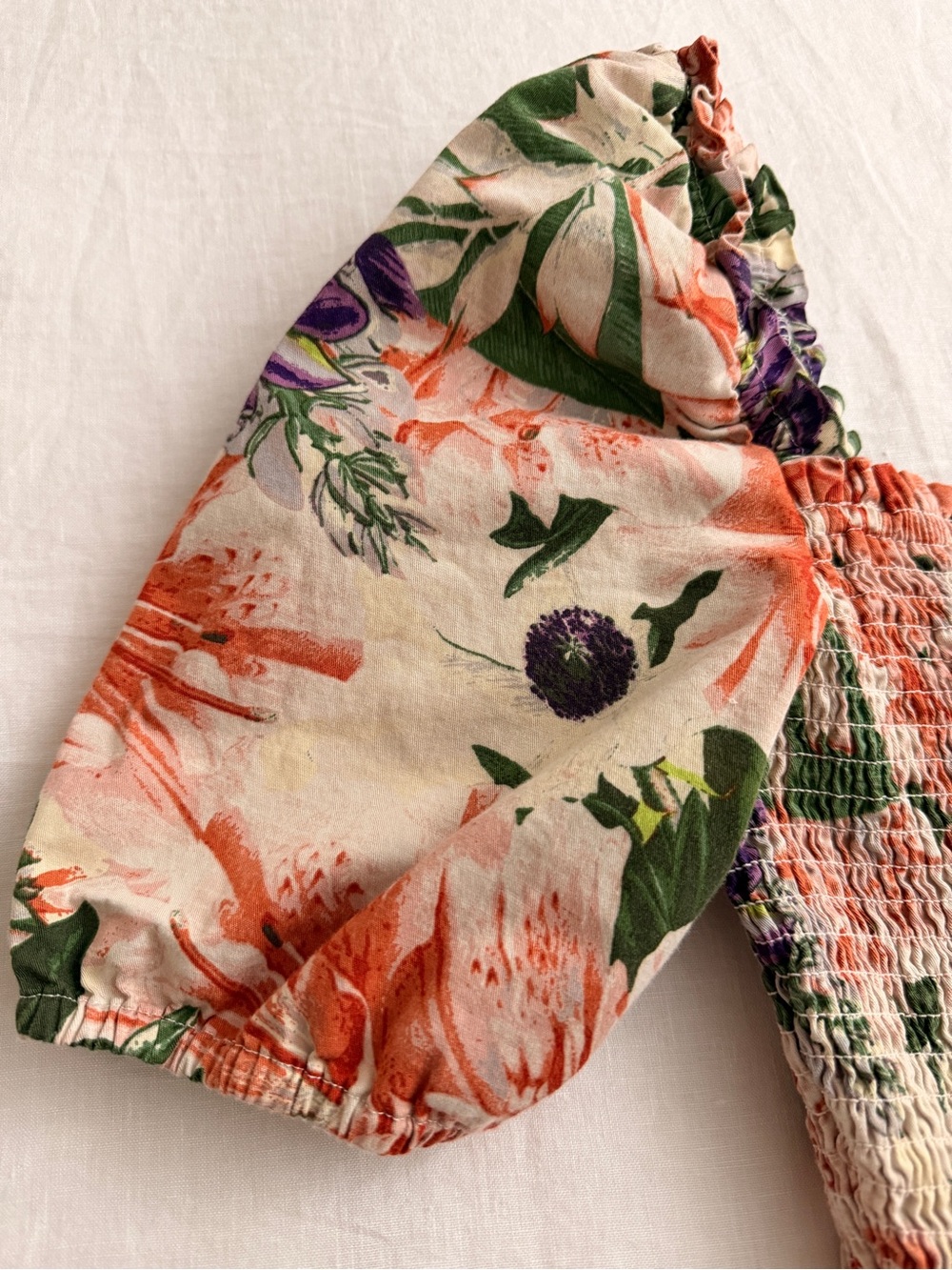 H&M Coral and Green Floral Smocked Romper - Picture 4 of 5